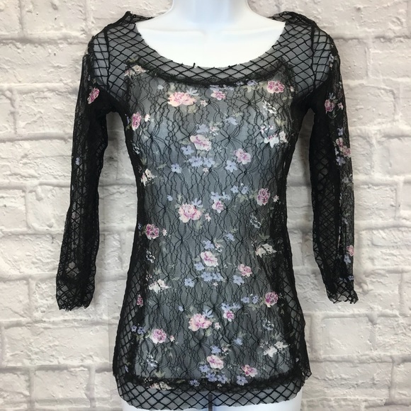 Free People Tops - Intimately Free People Black Floral Lace Top